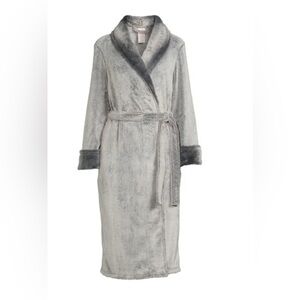 Secret Treasures Gray Plush Shawl Collar Robe with Belt